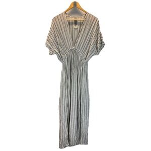 Free People gray stripe textured‎ Size S Maxi Short Sleeve Dress empire USA made